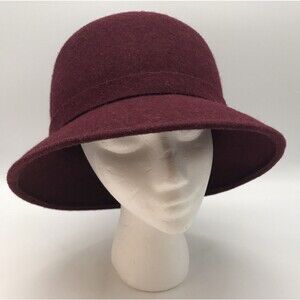 Betmar New York Lana Laine Wool Felt Cloche Hat Women's OSFM Burgundy Self Band